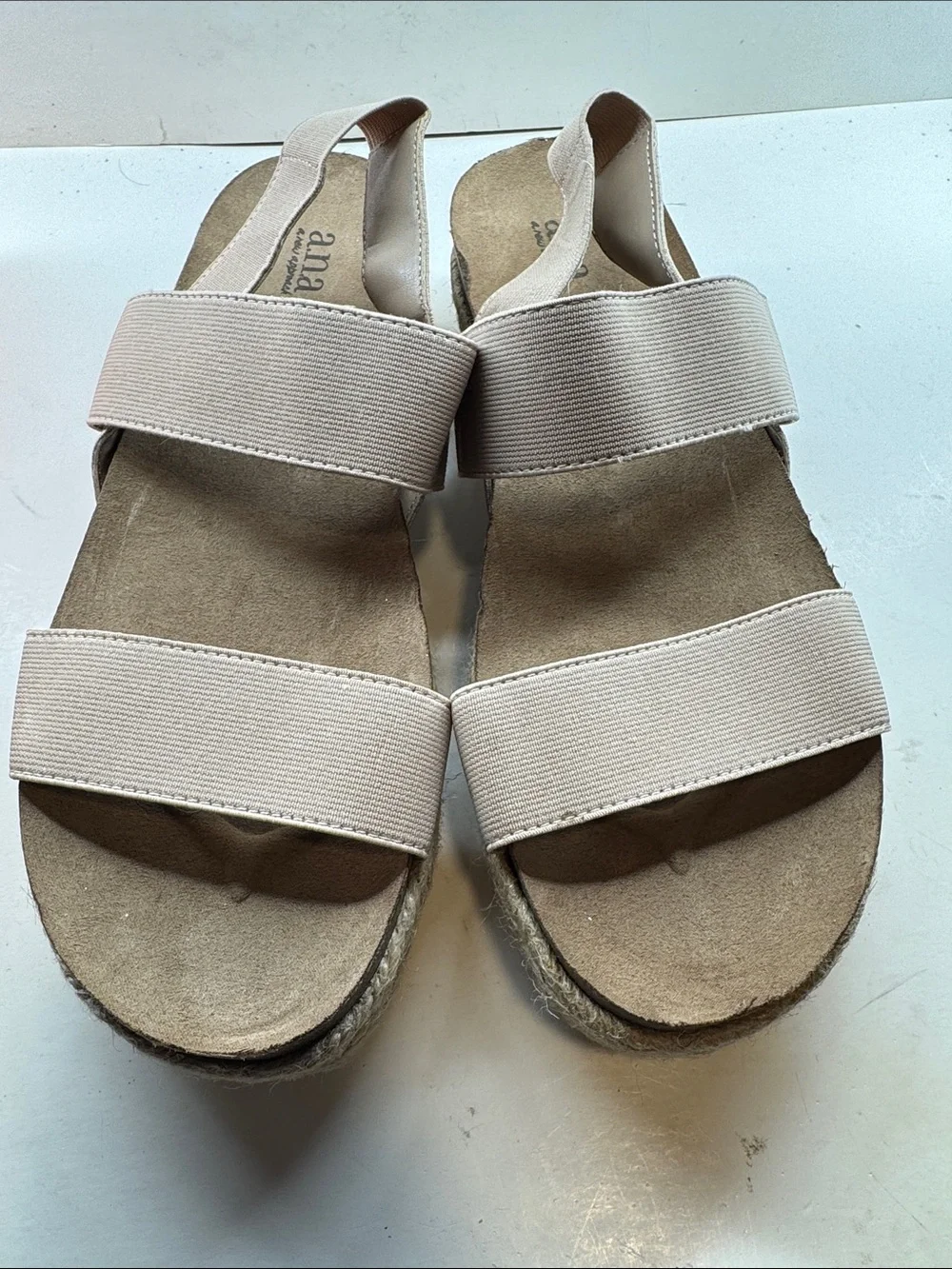 Neutral Elastic Strap Espadrille Wedge Sandals - Beige